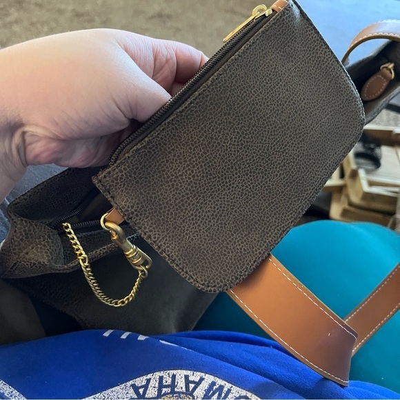 JUMP for BOYT Large Poly-Suede Tote Shoulder Bag w/ Matching Clutch Brown - Picture 3 of 6